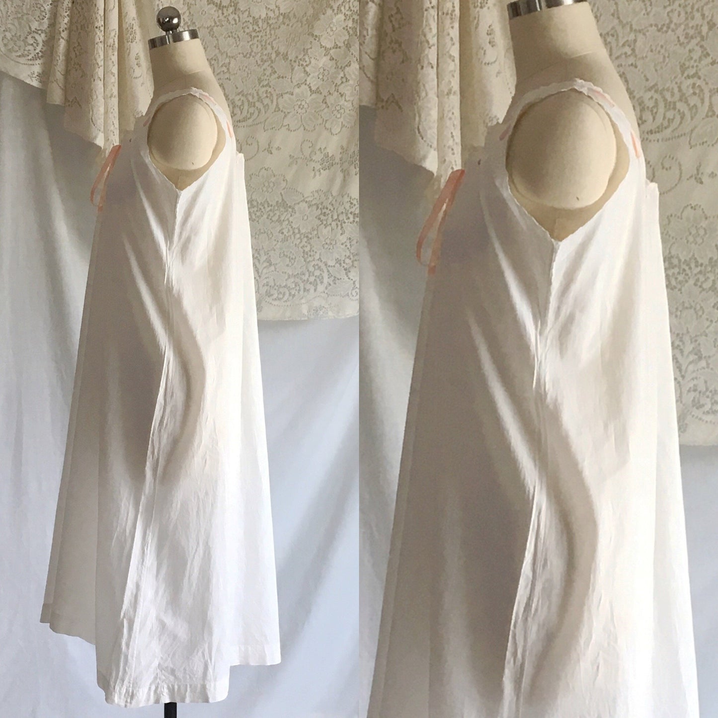 Antique Edwardian 1910's Chemise | White Cotton with Satin Ribbon & Embroidered Collar | Size SM, M, LG - Daggers & Dames