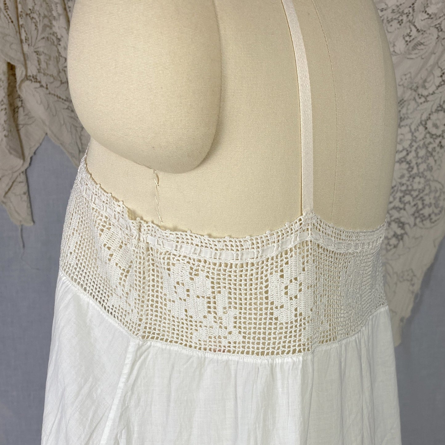 Antique Edwardian 1910's Step In Chemise | Hand Stitched White Cotton Lawn with Filet Lace & Crochet Hem | Size XS, SM, M - Daggers & Dames