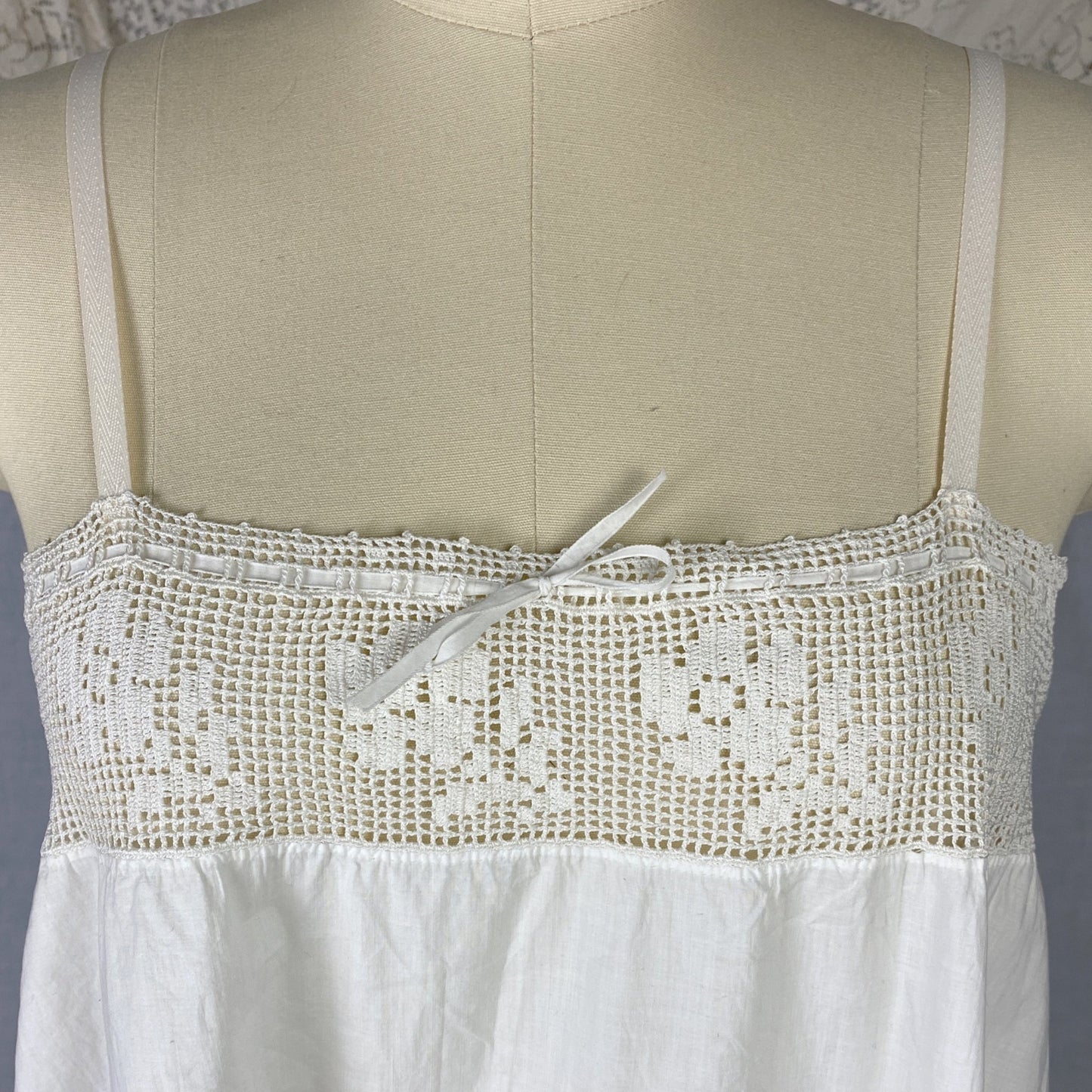 Antique Edwardian 1910's Step In Chemise | Hand Stitched White Cotton Lawn with Filet Lace & Crochet Hem | Size XS, SM, M - Daggers & Dames