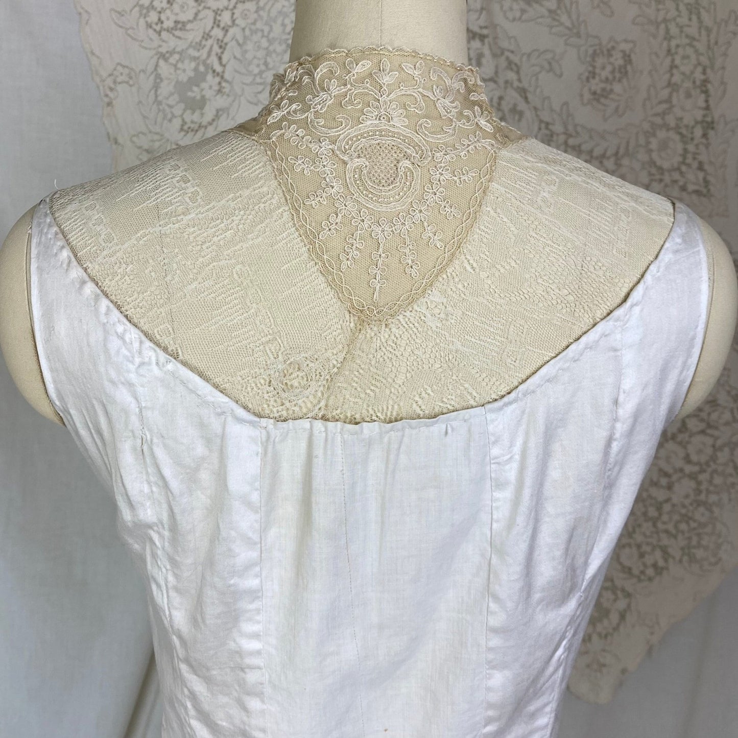 Antique Edwardian Dickie Camisole | Soft White Cotton with Ecru Embroidered Lace | Size XS - Daggers & Dames