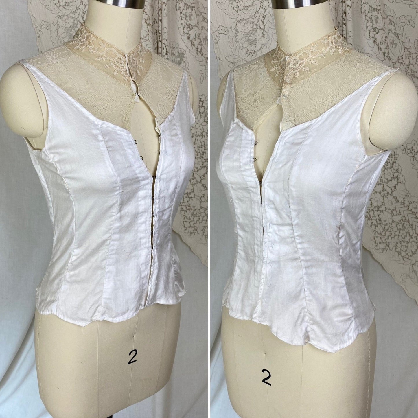 Antique Edwardian Dickie Camisole | Soft White Cotton with Ecru Embroidered Lace | Size XS - Daggers & Dames