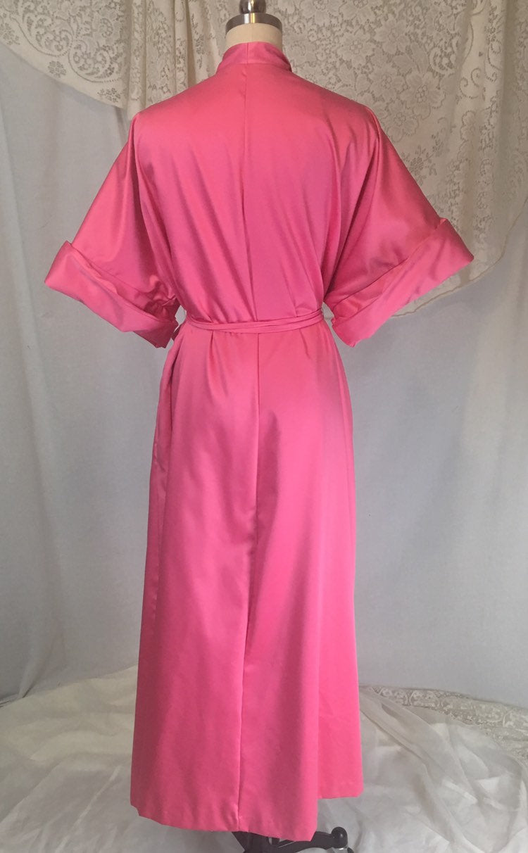 Vintage 1960's Robe | Hot Pink Satin with Lime Green Nylon & Rhinestone Sash | Lucie Ann, Beverly Hills | Size Free