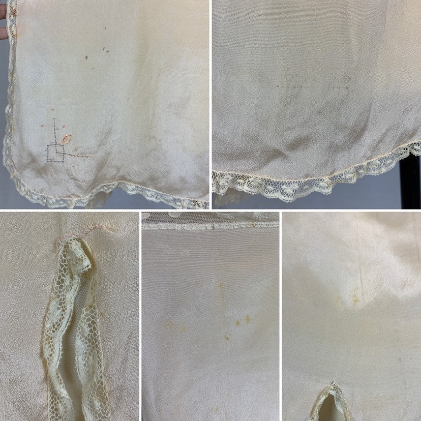 Antique 1920's Chemise | Size SM, MED | Palest Peach Silk Crepe with Tambour Embroidered Lace