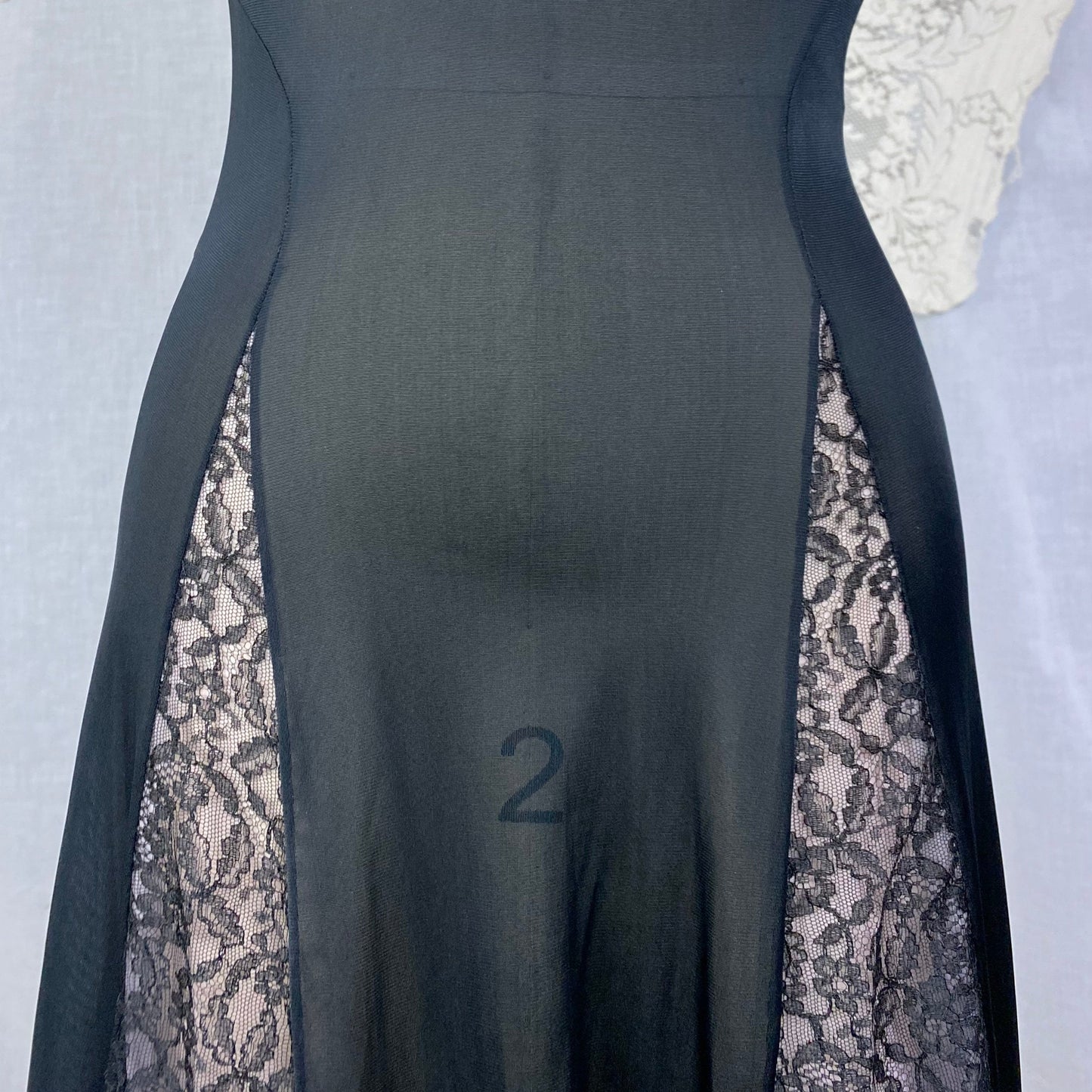 Vintage 1960's Nightgown | Black Nylon with Sheer Lace Illusion Panels over Pink | Size XS, S | Rogers