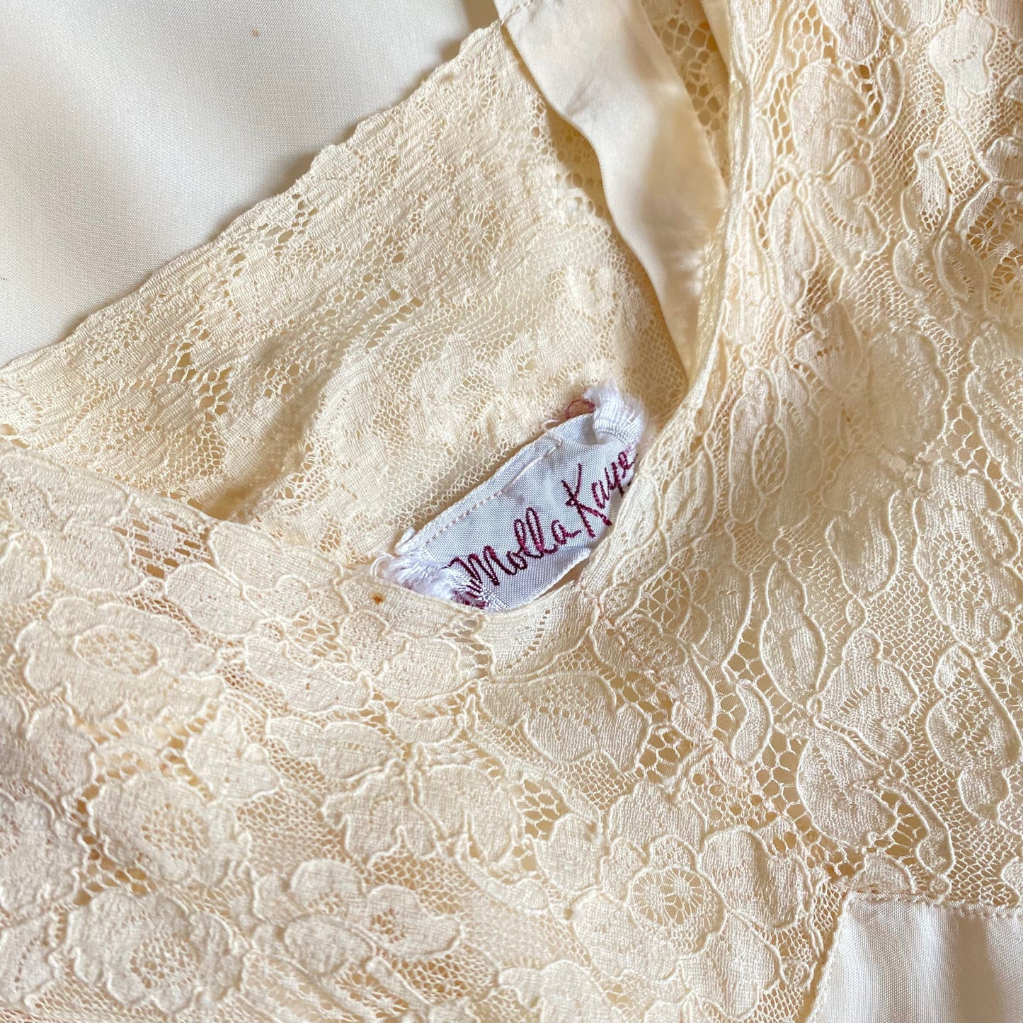 Vintage 1940's Nightgown | Buttercream Cold Rayon with Warm Cotton Lace & Grecian Style Loop Straps | Size XS, S | Malla Kaye