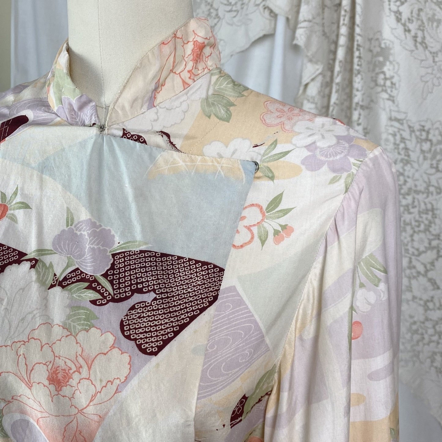 Vintage 1920's Beach Pajama Set | Sheer Raw Pongee Silk with Japanese Floral Print | Size XS, S - Daggers & Dames