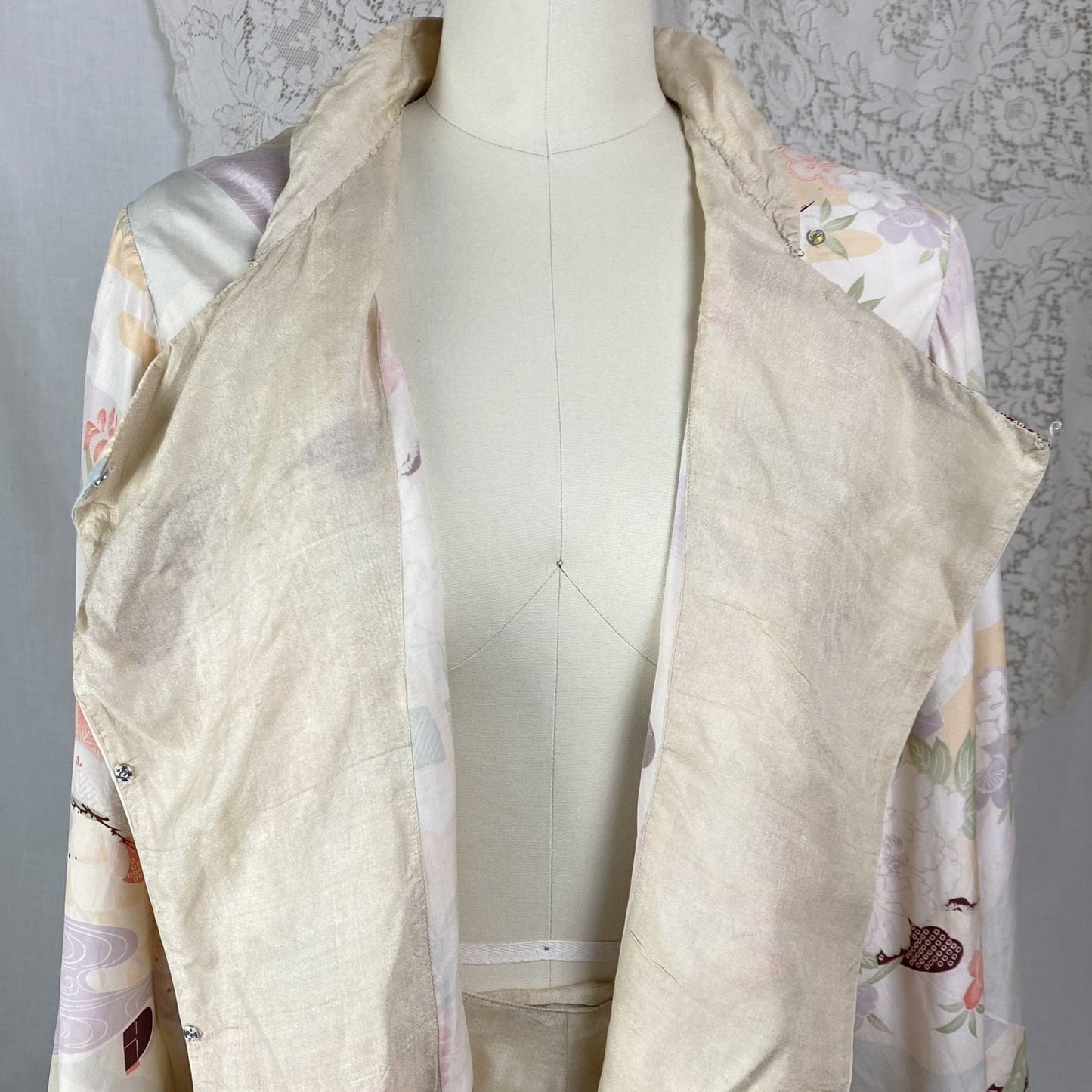 Vintage 1920's Beach Pajama Set | Sheer Raw Pongee Silk with Japanese Floral Print | Size XS, S - Daggers & Dames