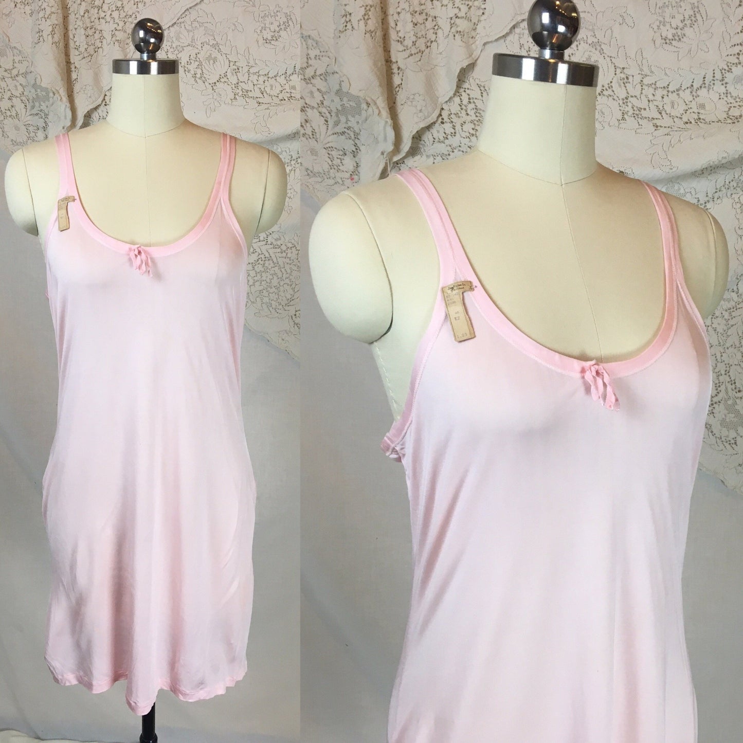 Vintage 1920's Chemise 2 | Size SM, MED | Bubblegum Pink Rayon Knit | The Globe -New with Tags - Daggers & Dames