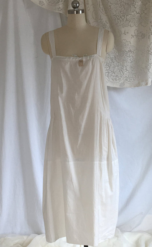 Vintage 1920's Chemise Slip | White Cotton with Ribbon Cinch | New Old Stock | Edwardian Chemise | Slip Dress | Size Free to LG - Daggers & Dames