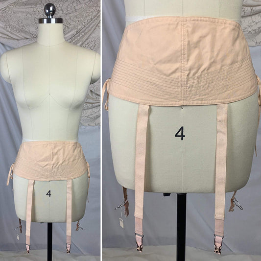 Vintage 1920's Garter Belt | Peach Cotton with Pintuck Stitching & Corset Lacing | Anticipation by Lewelly - New with Tags | Size LG, XL - Daggers & Dames