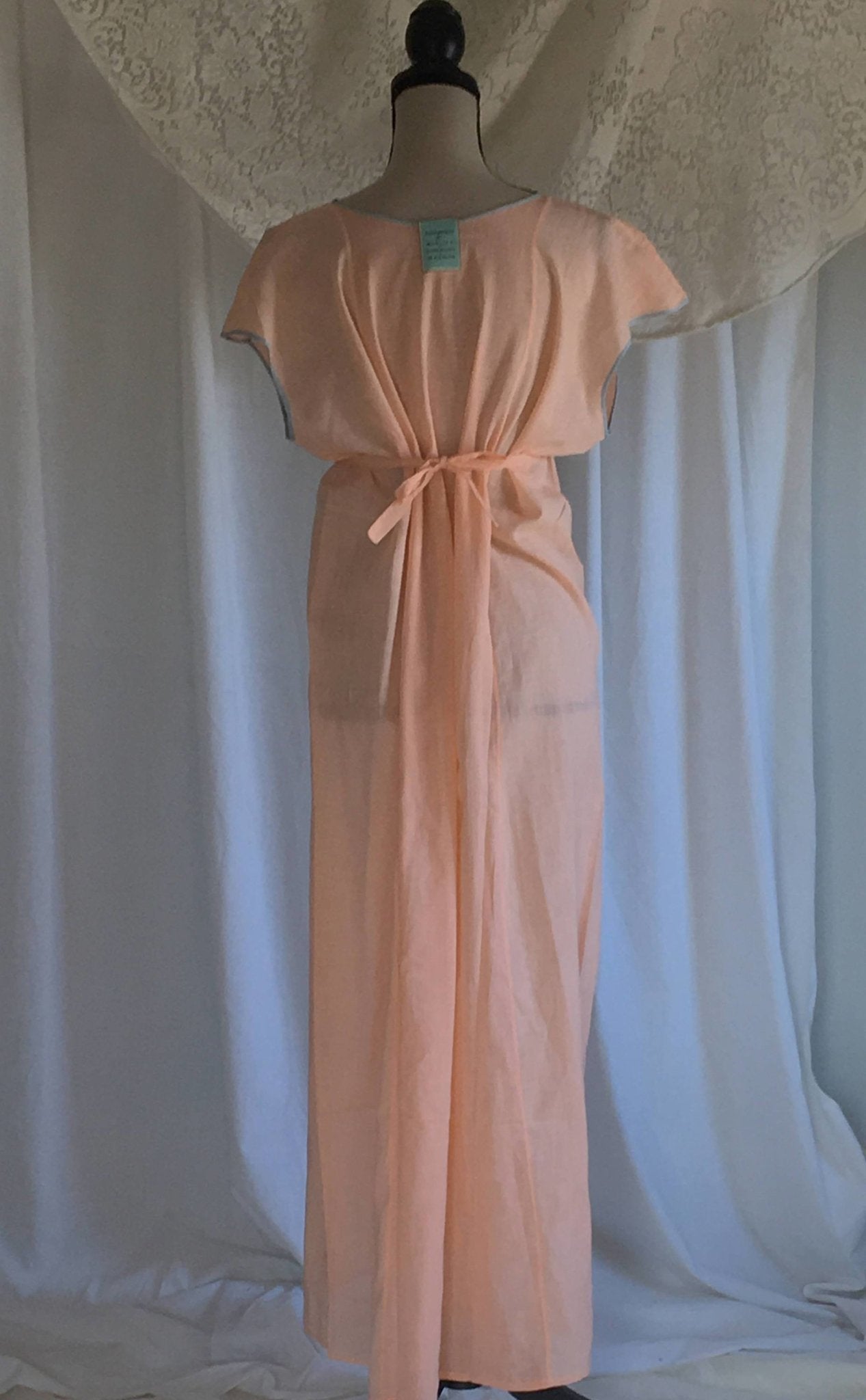 Vintage 1920's Nightgown | Peach Cotton with Blue Embroidery | Art Nouveau Boho Dress | New Old Stock | Lady Peer | Size Free - Daggers & Dames