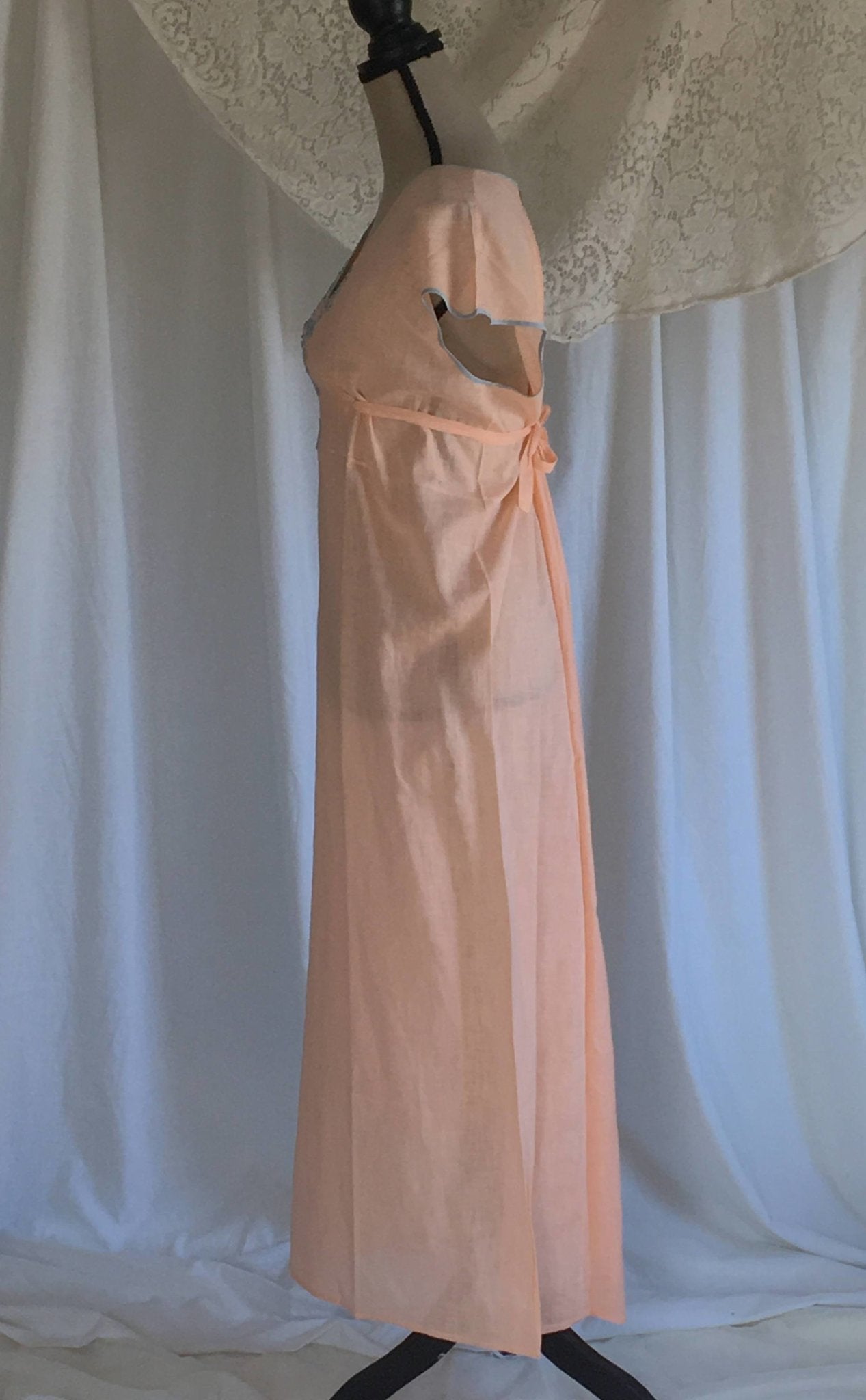 Vintage 1920's Nightgown | Peach Cotton with Blue Embroidery | Art Nouveau Boho Dress | New Old Stock | Lady Peer | Size Free - Daggers & Dames