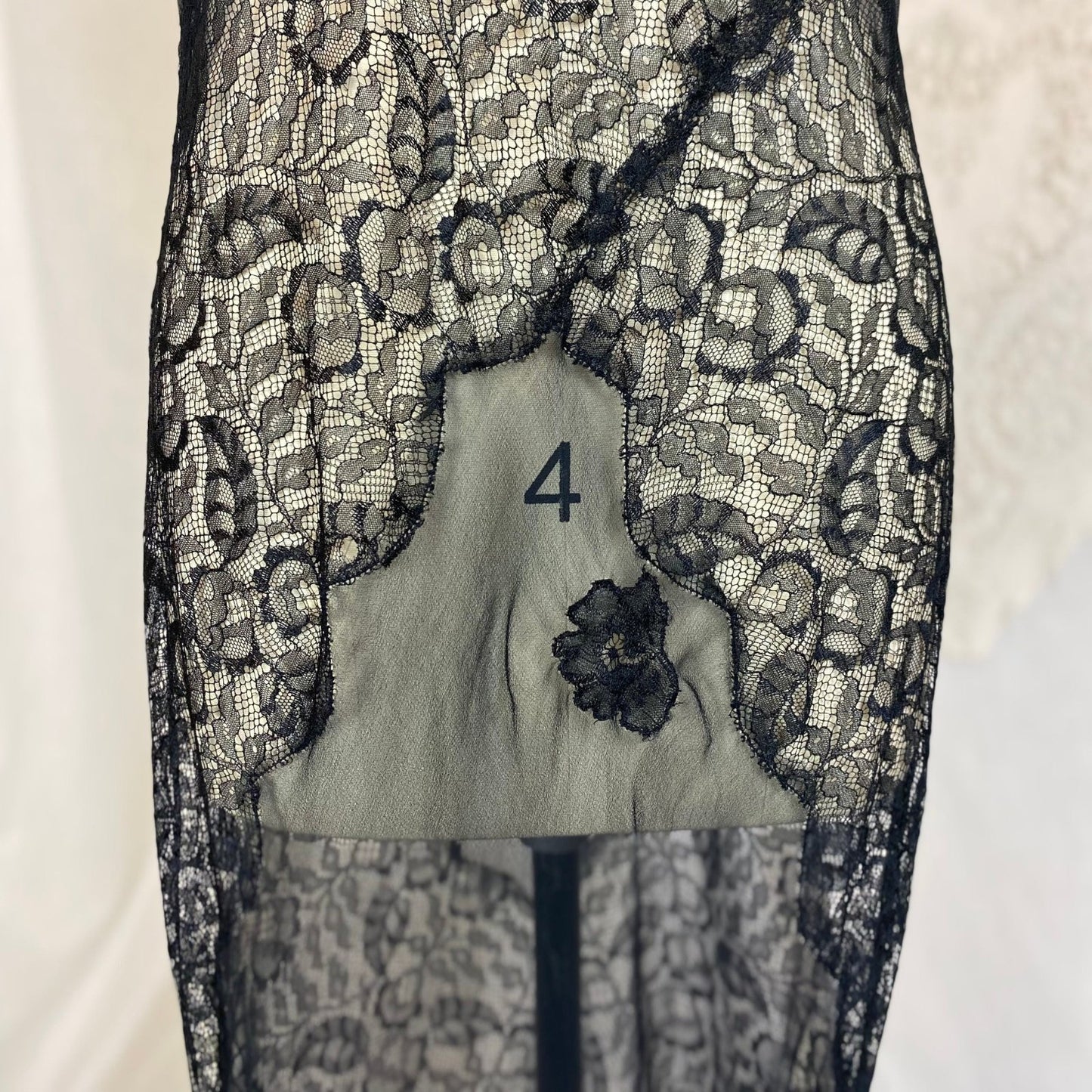 Vintage 1920's Nightgown | Sheer Black Silk Chiffon with Floral Chantilly Lace & Embroidery | Size XS, S - Daggers & Dames