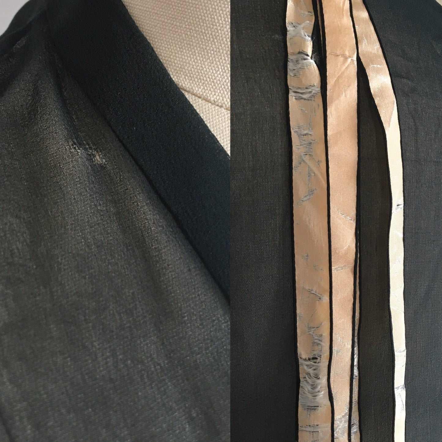 Vintage 1920's Peignoir Robe | Black Silk Chiffon & Chantilly Lace | OOAK | Size XSM - Daggers & Dames