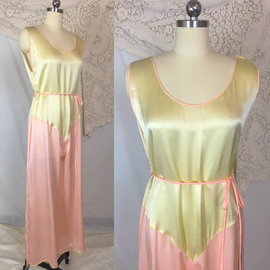 Vintage 1930's Beach Pajama Jumpsuit | Pale Yellow & Light Pink Silk | Size M - Daggers & Dames