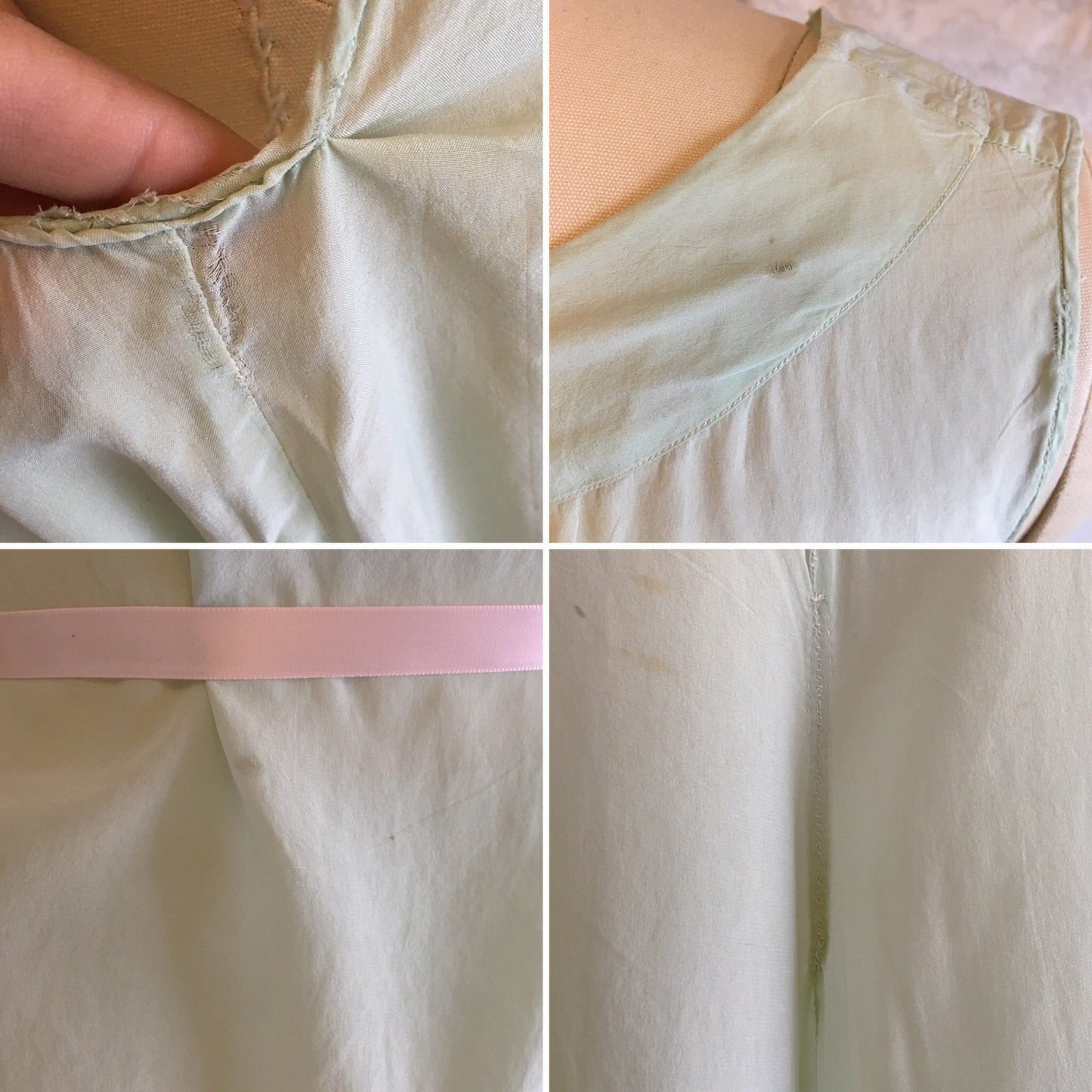 Vintage 1930's Beach Pajama Set | Mint Green Silk Crepe de Chine with Silk Rosette | Size XS - Daggers & Dames