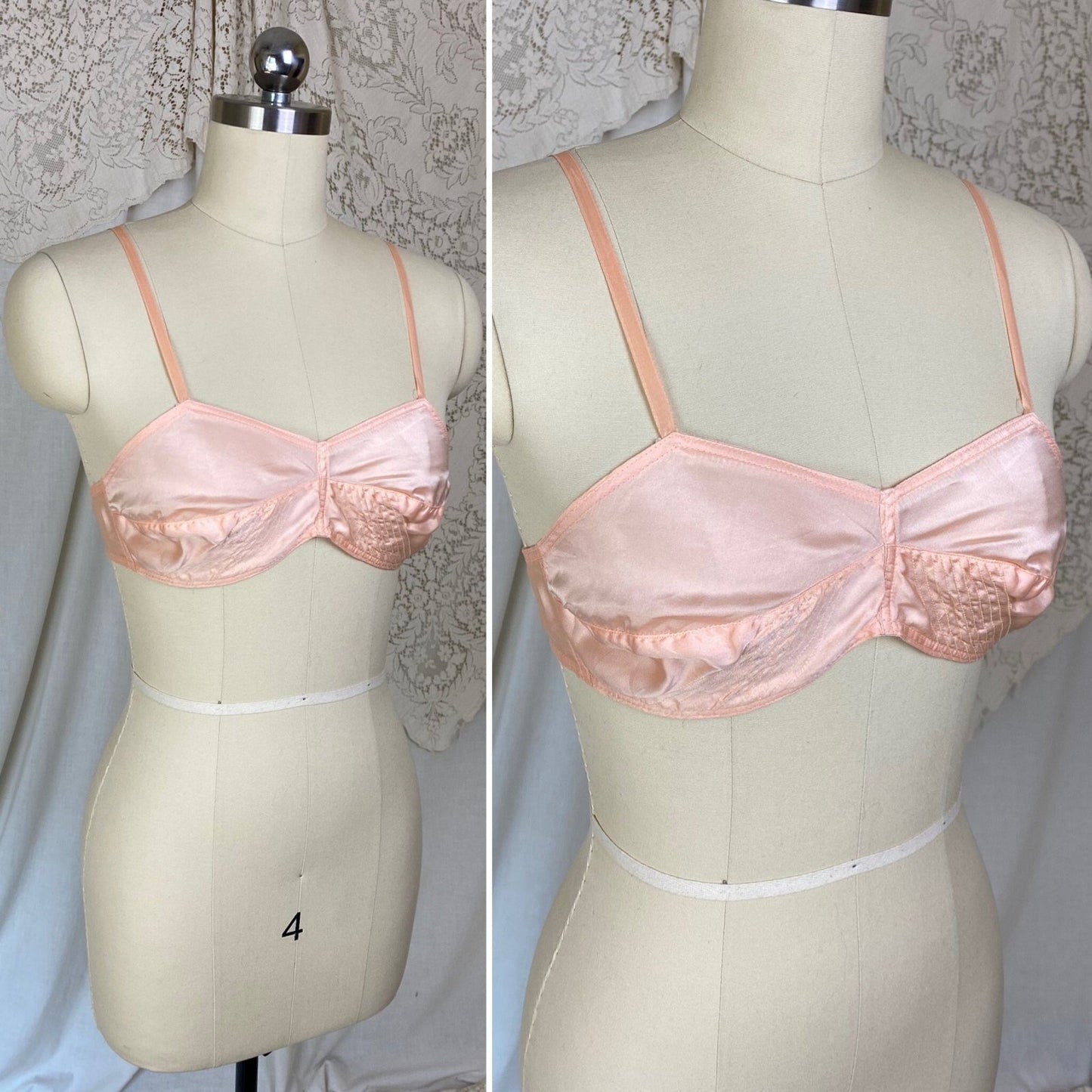 Vintage 1930's Bralette | Rose Pink Silk with Ribbon Straps | Size 32 C, 34 B | Never Worn - New Old Stock - Daggers & Dames