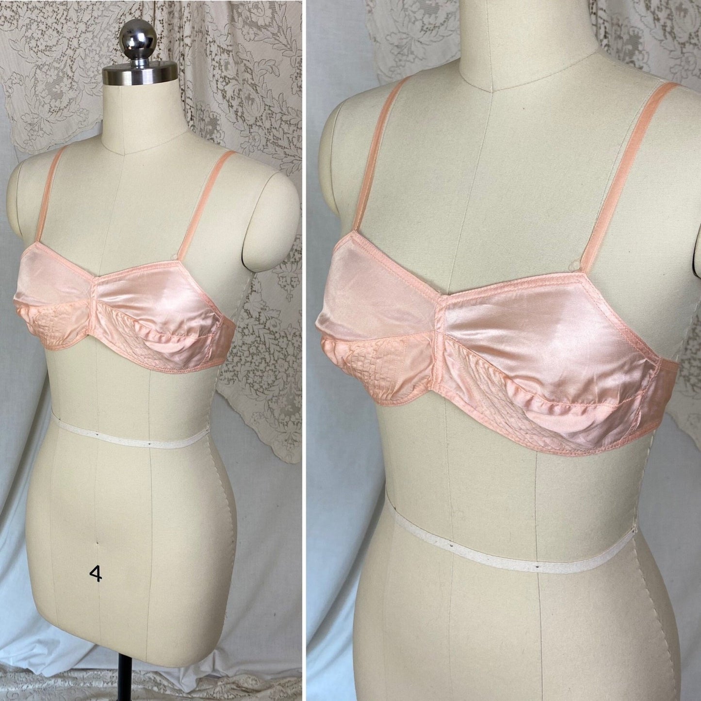 Vintage 1930's Bralette | Rose Pink Silk with Ribbon Straps | Size 32 C, 34 B | Never Worn - New Old Stock - Daggers & Dames