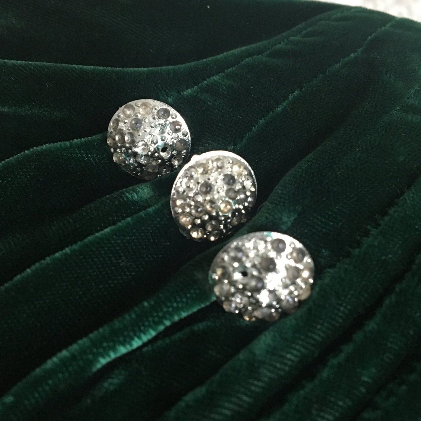 Vintage 1930's Dress | Emerald Green Velvet with Rhinestone Buttons & Open Back | Size XS - Daggers & Dames
