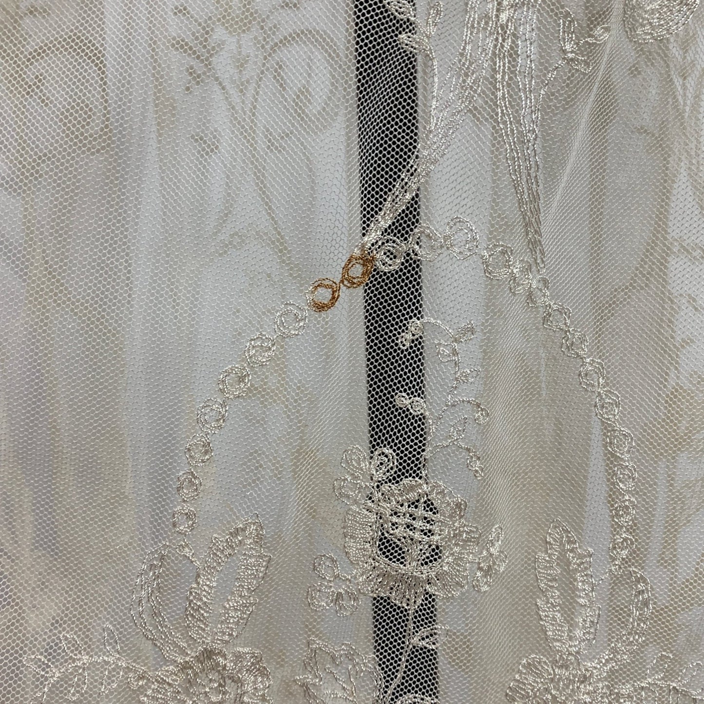 Vintage 1930's Dress | Sheer White Tambour Embroidered Lace Tulle with Puffed Sleeves & Rayon Satin Sash | Size SM, MED - Daggers & Dames