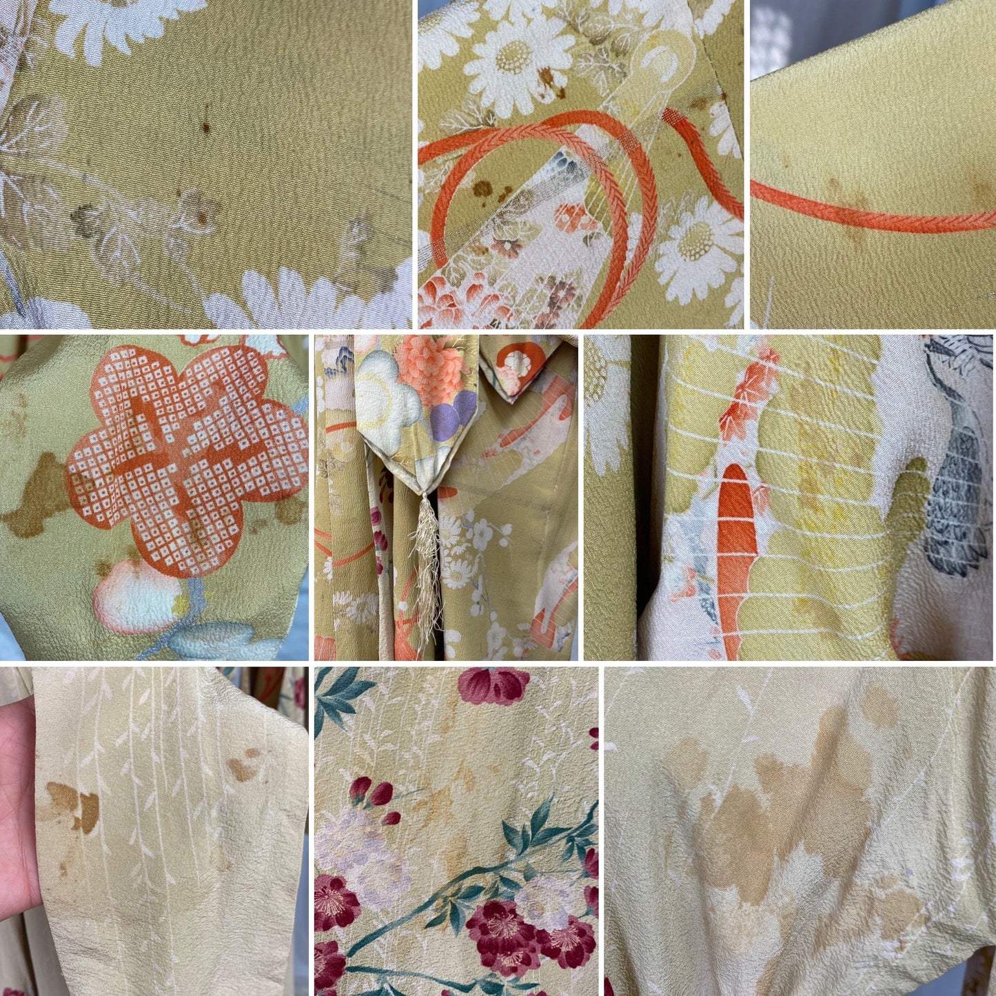 Vintage 1930's Japanese Kimono Robe | Reversible Silk Crepe with Painted Floral Pattern & Sash Tie | Size Free - Daggers & Dames