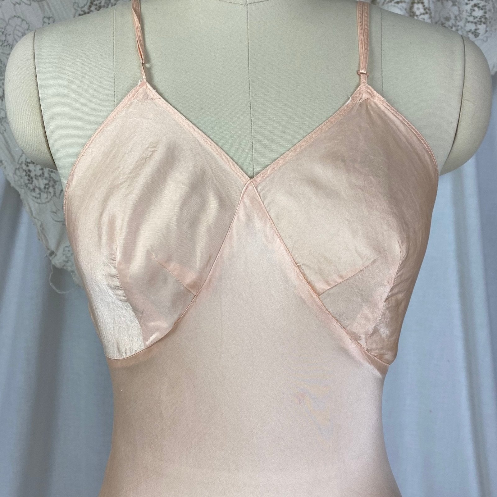 Vintage 1930's Maxi Slip Dress | Semi Sheer Peach Silk with Deep Bias Cut & Low Back | Size S, M - Daggers & Dames