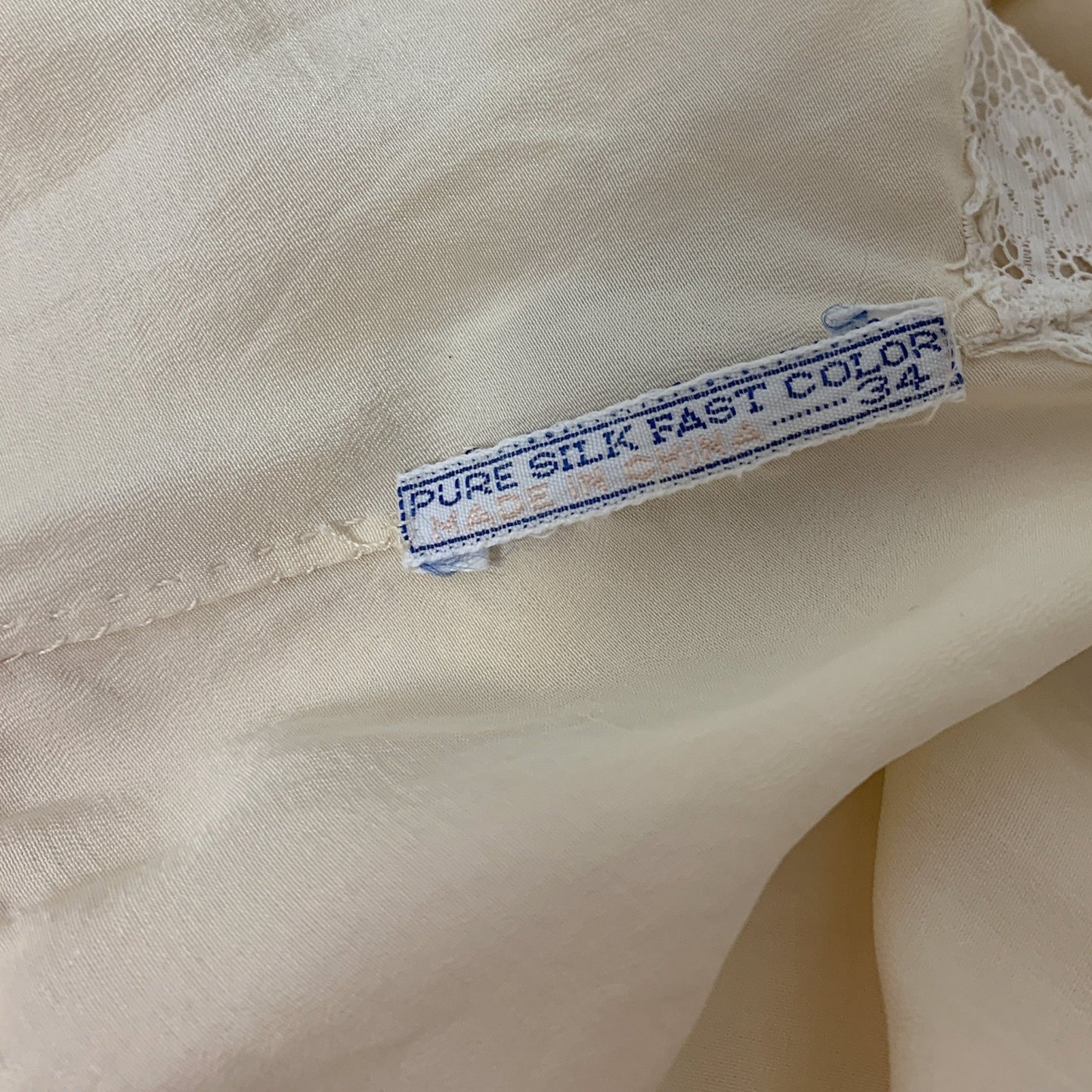 Vintage 1930's Nightgown | Buttermilk Silk with White lace & Floral Wreath Embroidery | Size S, M | Made in China - Daggers & Dames
