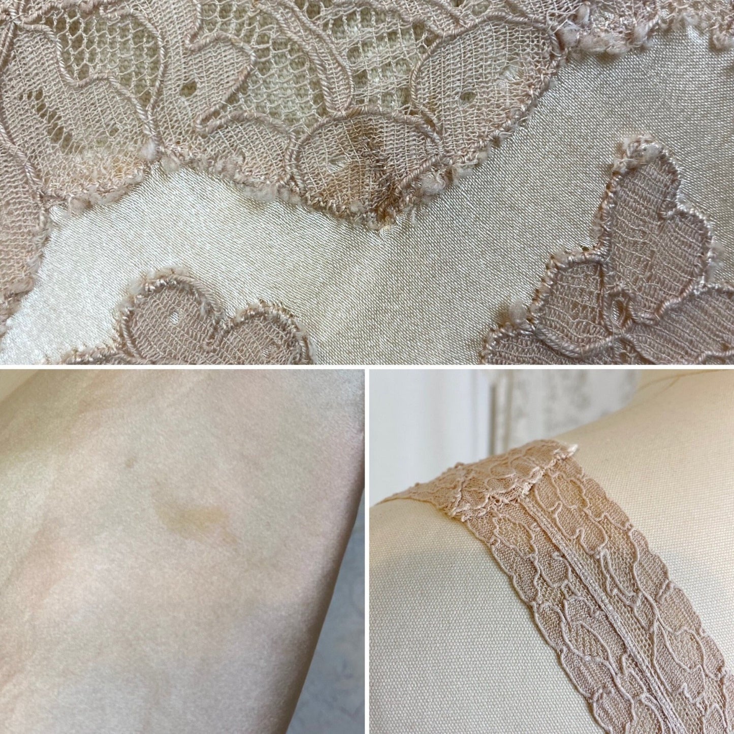 Vintage 1930's Nightgown | Champagne Silk with Warm Nude Lace | Size S, M - Daggers & Dames