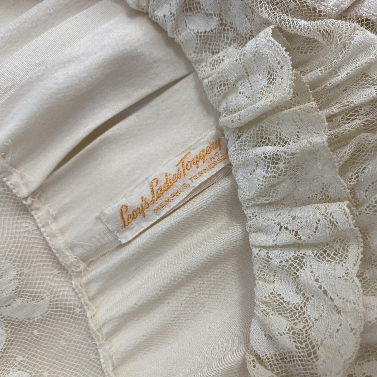 Vintage 1930's Nightgown | Ivory Pearl Silk with Swiss Dot Ruffled Lace | Size XS, S | Levy's Ladies Toggery - Daggers & Dames