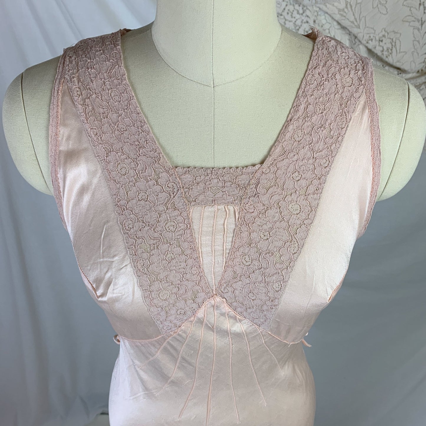 Vintage 1930's Nightgown | Palest Petal Pinkish Peach Silk with Darted Bust & Lace | Size MED - Daggers & Dames