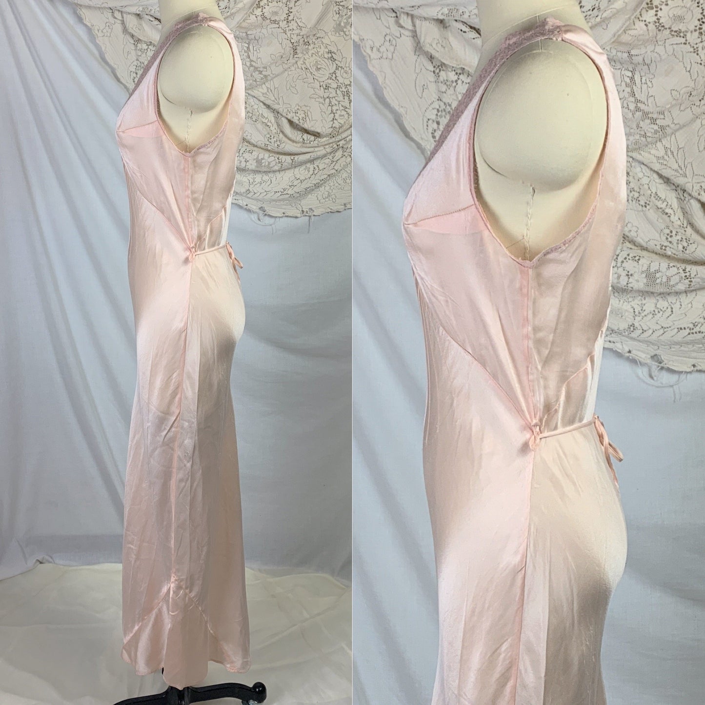 Vintage 1930's Nightgown | Palest Petal Pinkish Peach Silk with Darted Bust & Lace | Size MED - Daggers & Dames