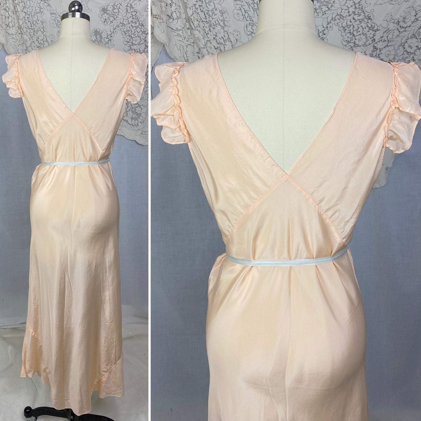 Vintage 1930's Nightgown | Peachy Pink Silk with Blush Lace | Size M, LG - Daggers & Dames
