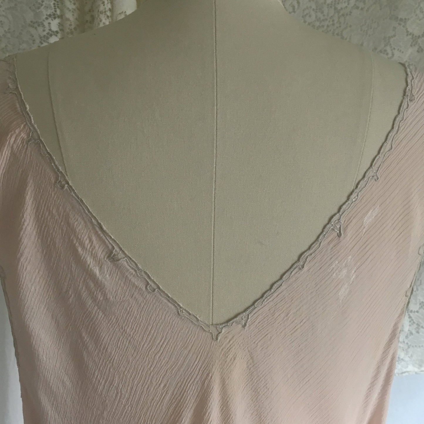 Vintage 1930's Nightgown | Powder Pink Silk Crepe Damask with Embroidered Tulle | Size Free - Daggers & Dames