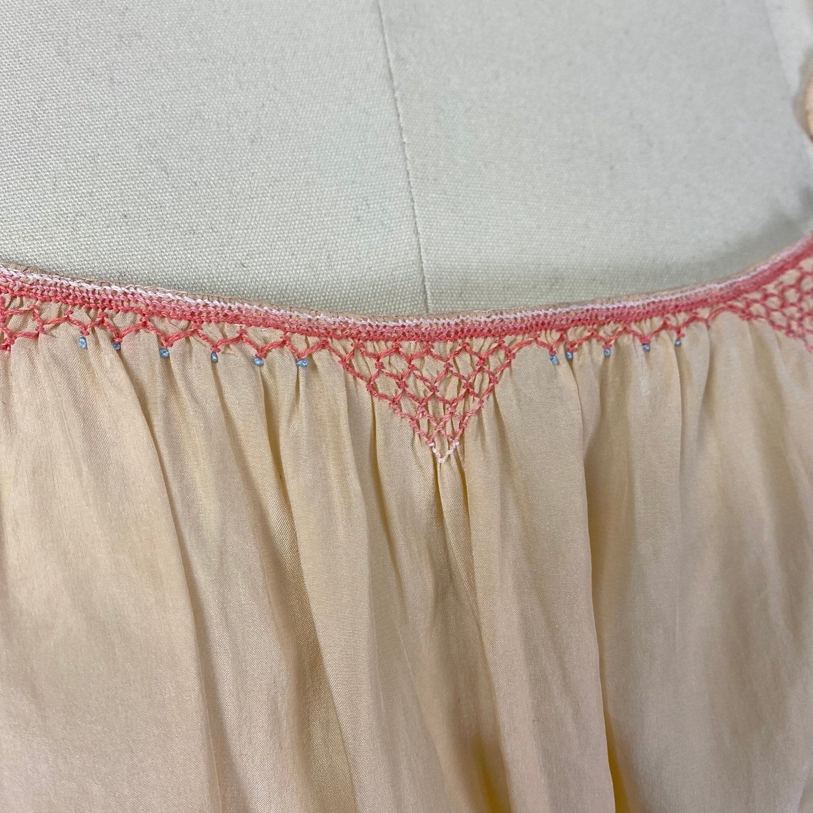 Vintage 1930's Nightgown | Rich Buttercream Silk with Blush Pink & Blue Embroidery | Size S, M - Daggers & Dames
