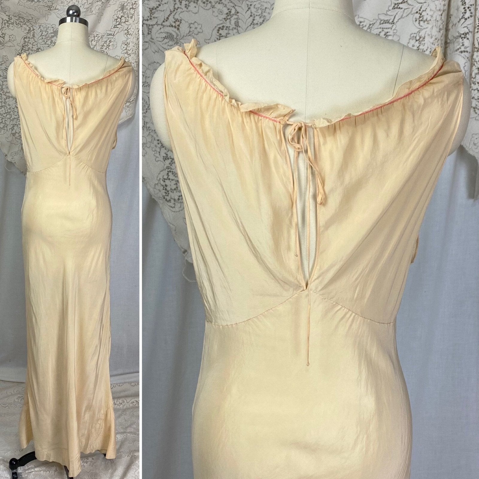 Vintage 1930's Nightgown | Rich Buttercream Silk with Blush Pink & Blue Embroidery | Size S, M - Daggers & Dames