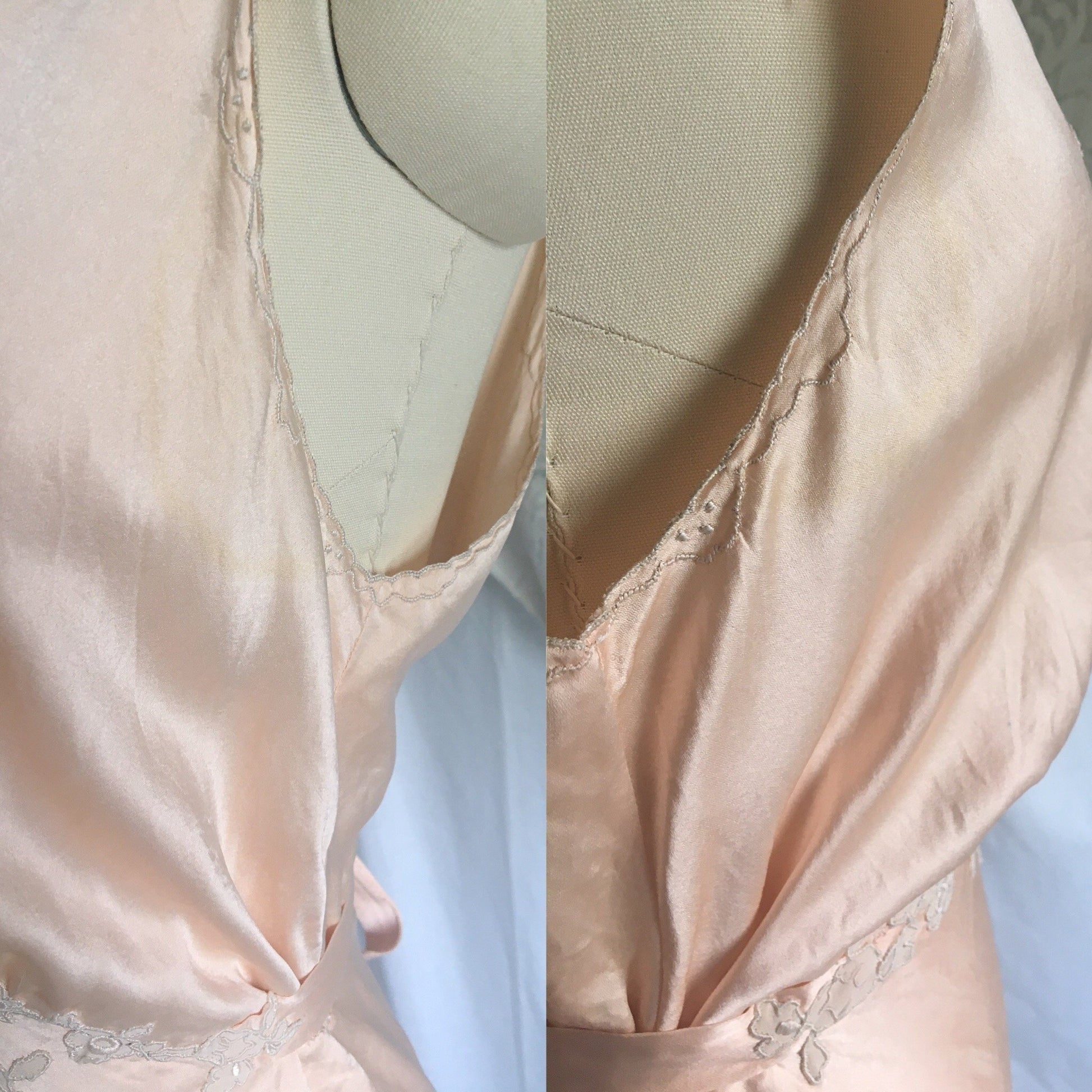 Vintage 1930's Nightgown | Rose Gold Silk with Embroidered Lace Tulle | Size M, LG - Daggers & Dames