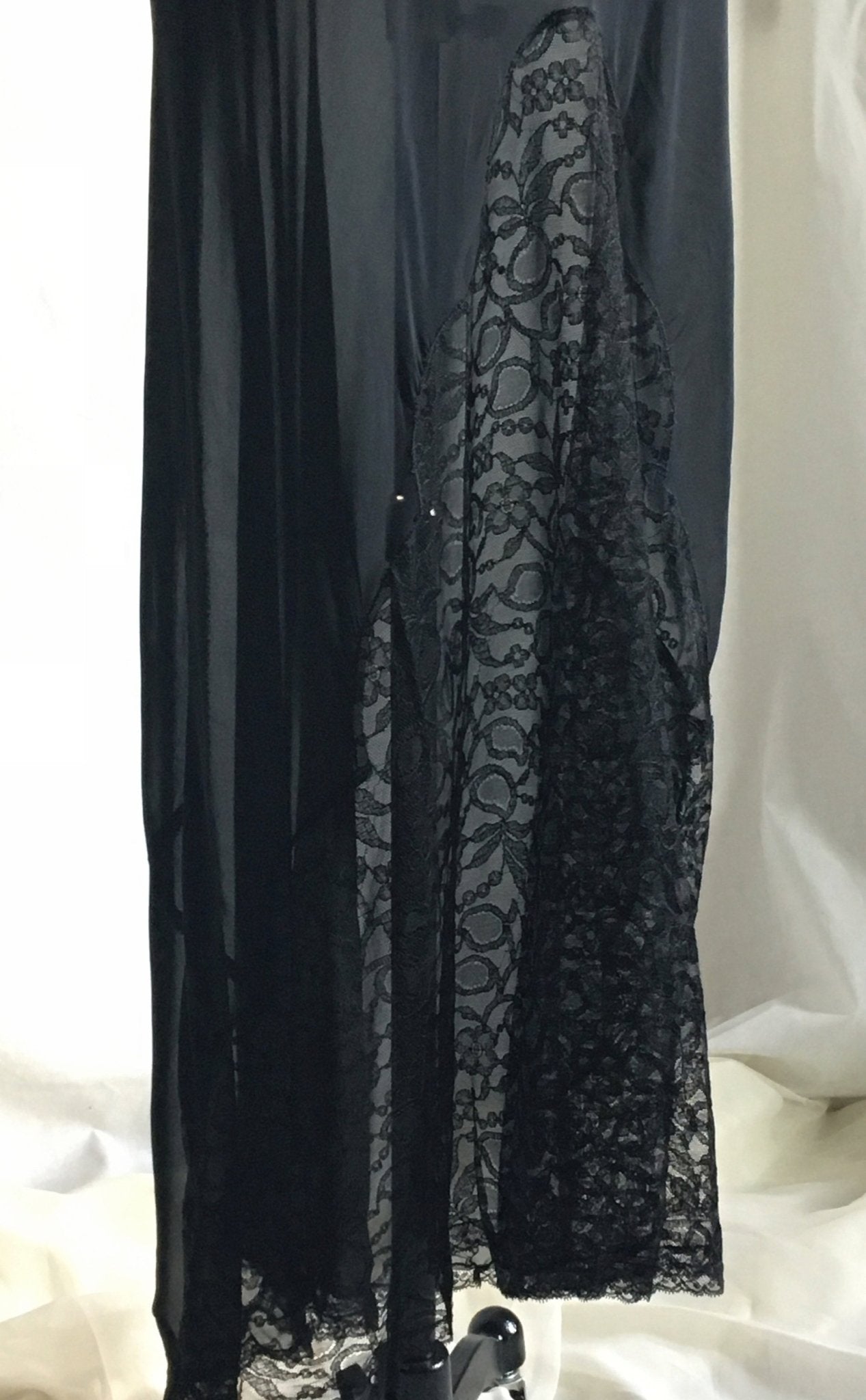 Vintage 1930's Nightgown | Sheer Black Rayon Chiffon with Chantilly Lace | Size S - Daggers & Dames