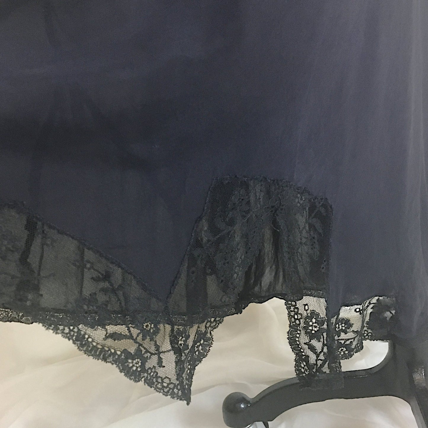 Vintage 1930's Nightgown | Sheer Black Silk Chiffon with Chantilly lace & Open Back | Beau Monde | Size S, MED - Daggers & Dames