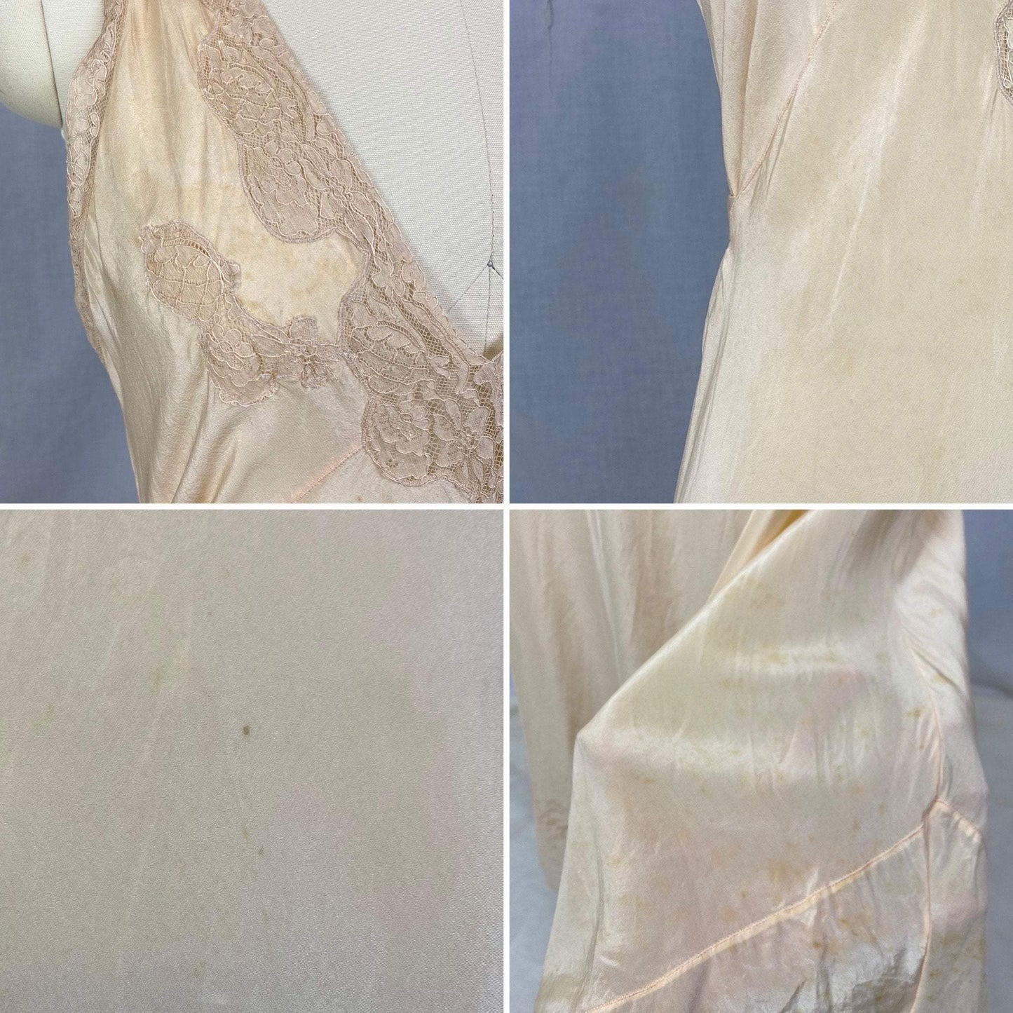 Vintage 1930's Nightgown |Sheer Ivory Silk with Deep Nude Lace | Size M - Daggers & Dames