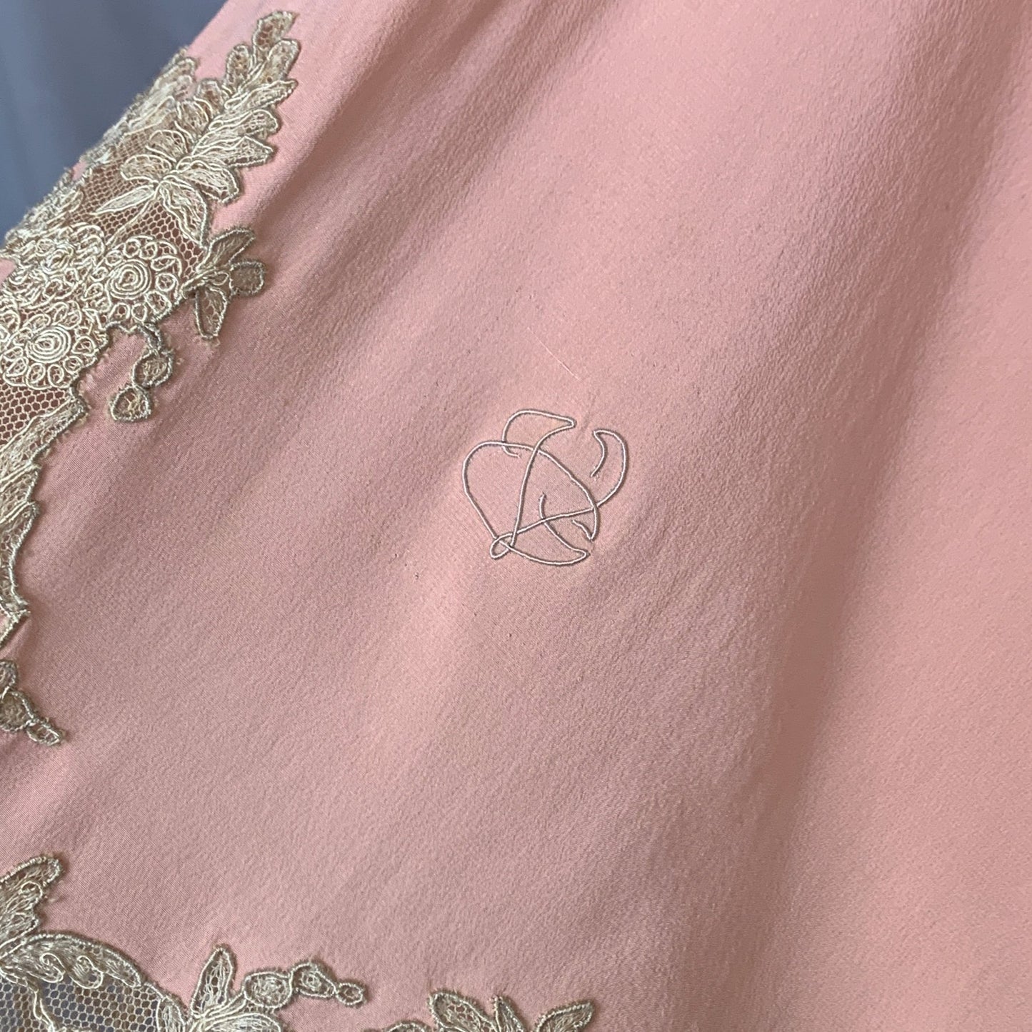 Vintage 1930's Peignoir | Rich Rose Pink Silk Crepe with Tambour Lace Embroidery & Pussy Bow | Size Free - Daggers & Dames