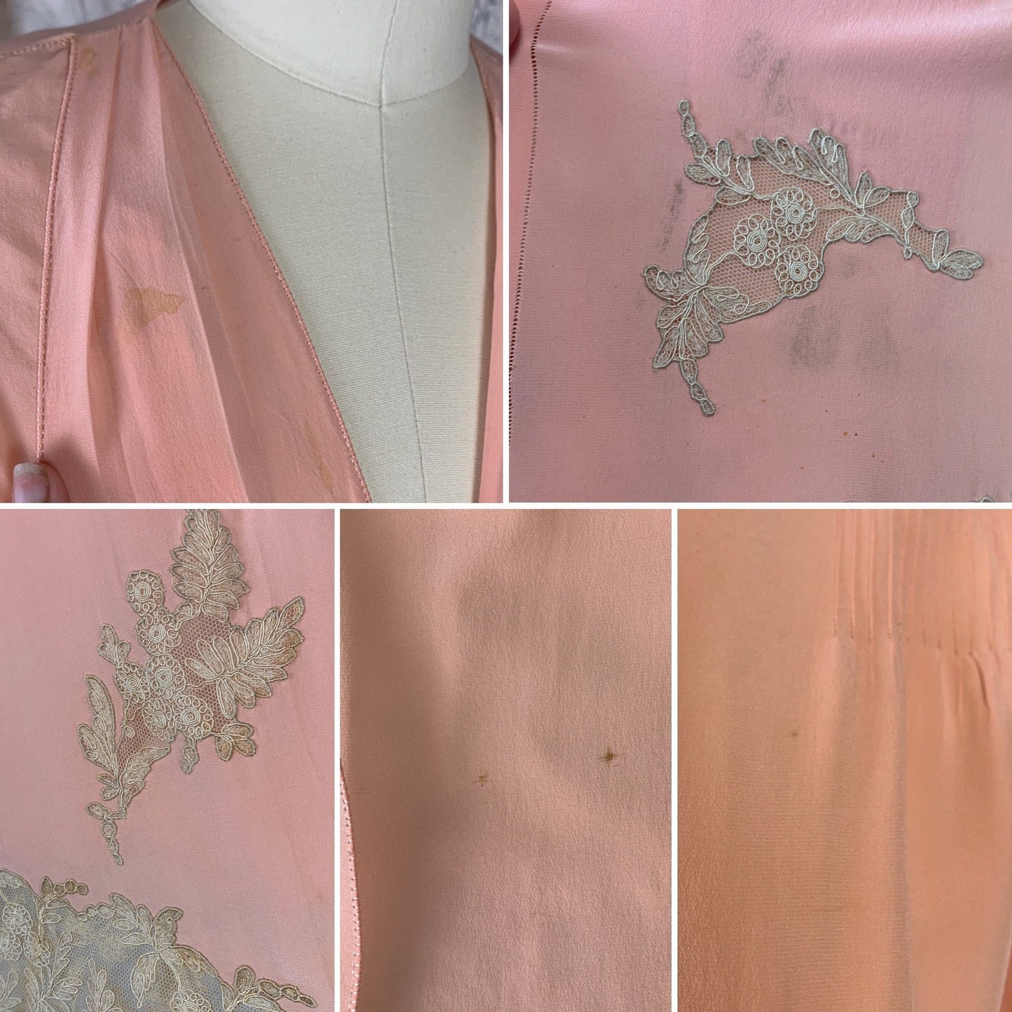 Vintage 1930's Peignoir | Rich Rose Pink Silk Crepe with Tambour Lace Embroidery & Pussy Bow | Size Free - Daggers & Dames