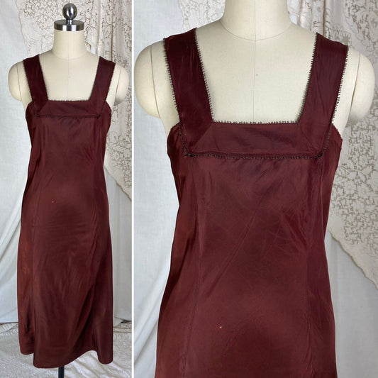 Vintage 1930's Slip | Deep Chocolate Brown Rayon Taffeta | Size XS - Daggers & Dames