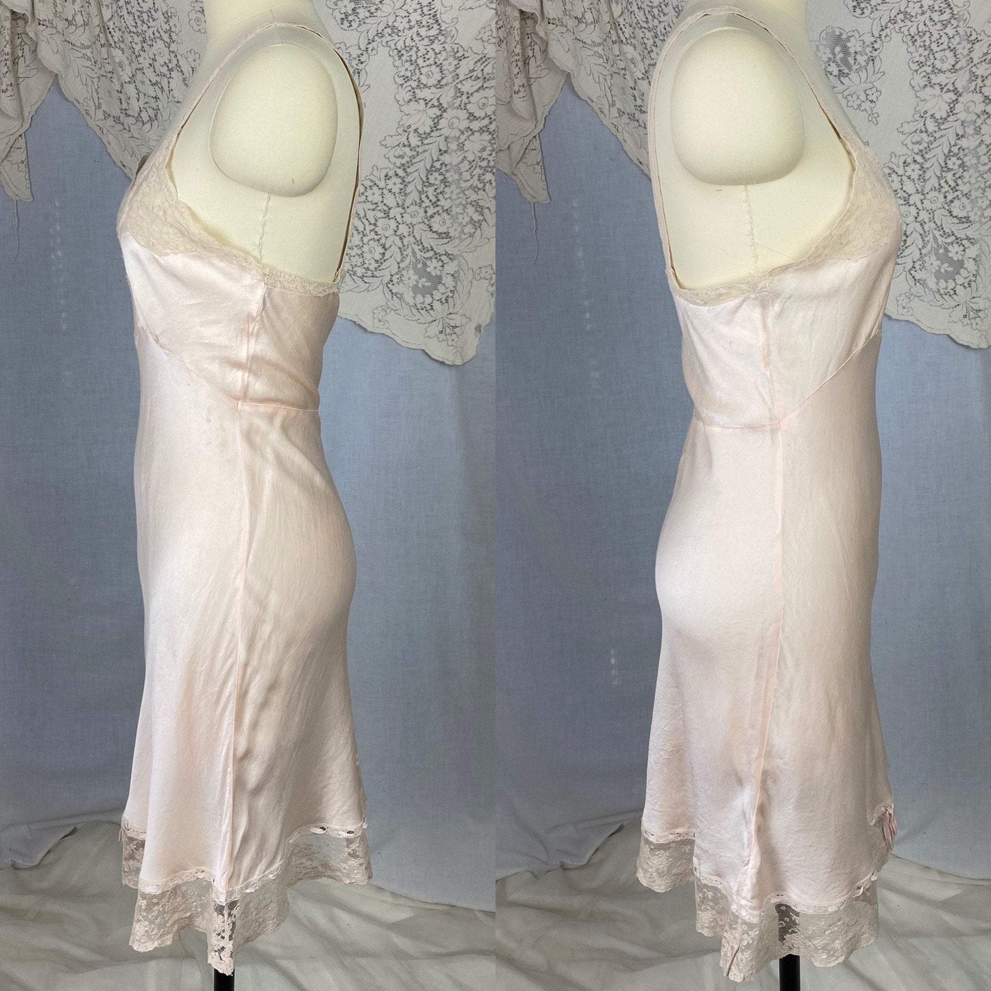 Vintage 1930's Slip | Pale Pink Silk with Ivory Lace | Size 32 Bust, XS | Fischer Heavenly Lingerie - Daggers & Dames