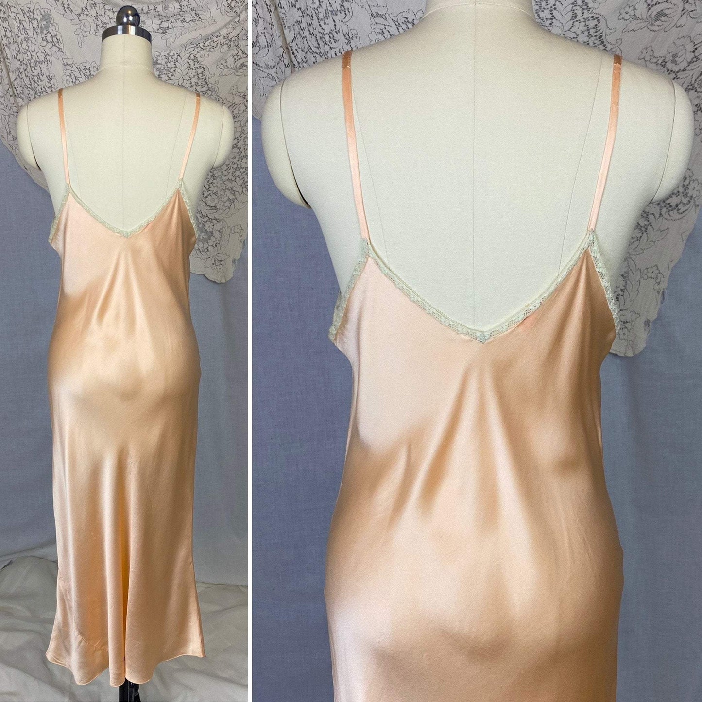 Vintage 1930's Slip | Rich Peach Silk Charmeuse with Embroidery | Size 34-38, M/LG - Daggers & Dames