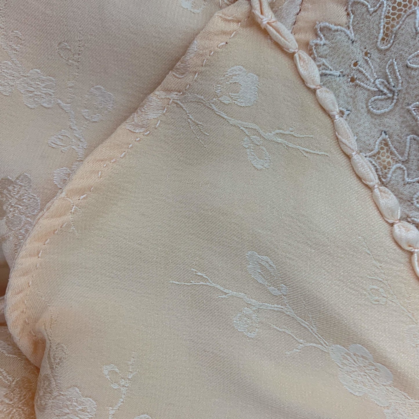 Vintage 1930's Slip | Rich Peach Silk with Cherry Blossom Damask & French Alençon Lace | Size M | Hand Sewn - Daggers & Dames