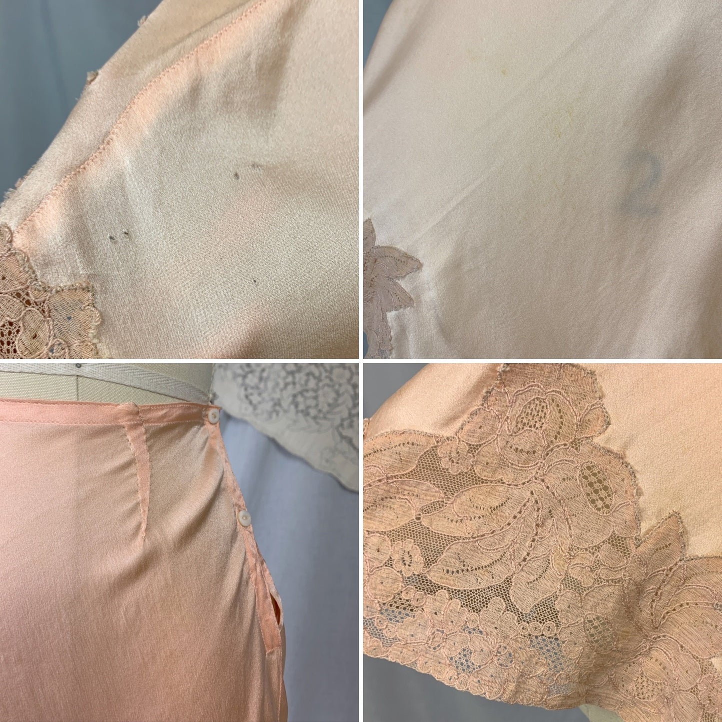 Vintage 1930's Tap Pants & Bralette Lingerie Set | Peach Silk Charmeuse with Mixed Alençon Lace | Size XS | Homemade - Daggers & Dames