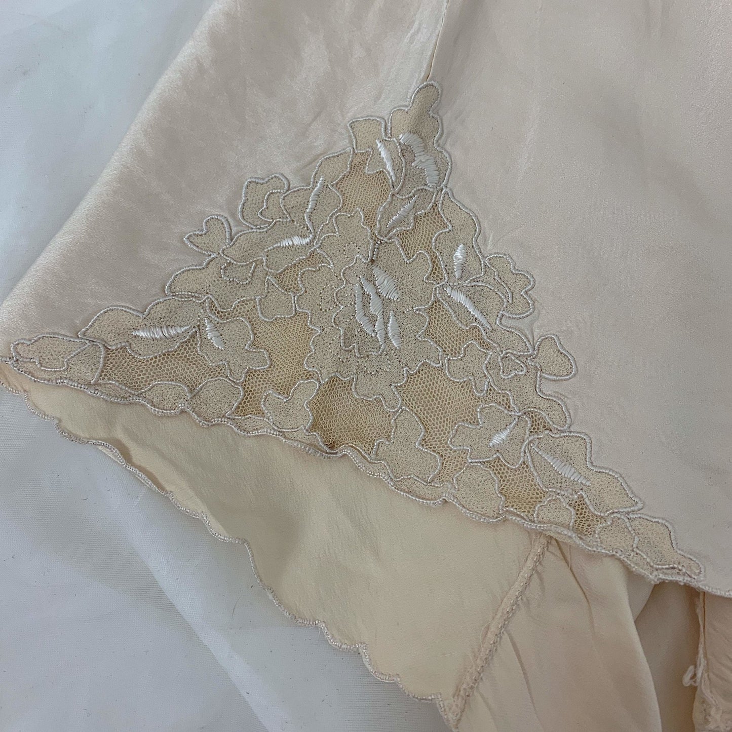 Vintage 1930's Tap Pants | Champagne Silk with Embroidered Crepe Appliqué | Size XS - Daggers & Dames