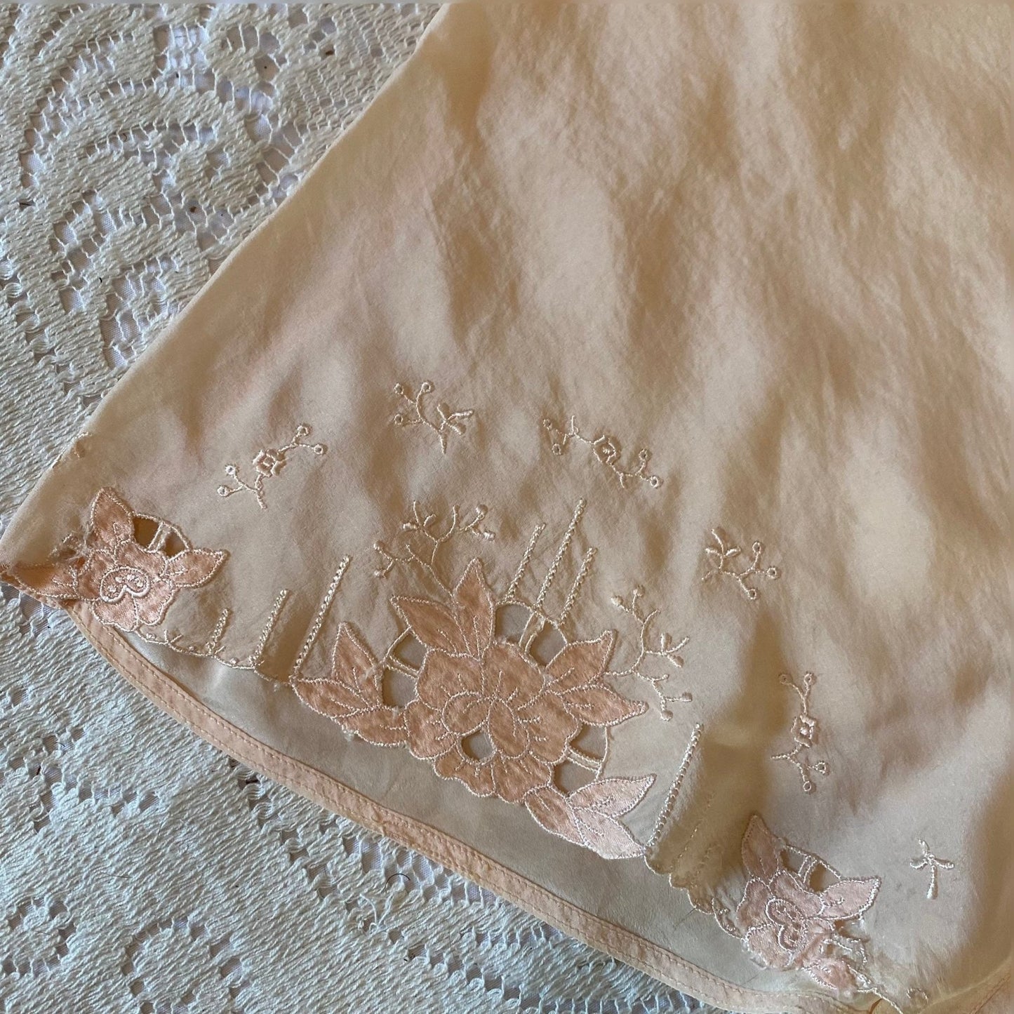 Vintage 1930's Tap Pants | Creamy Peach Silk with Floral Appliques & Embroidery | Size XS - Daggers & Dames