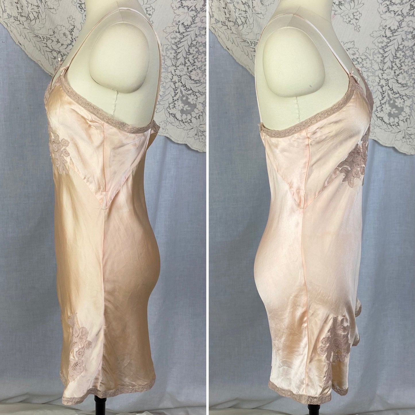 Vintage 1930's Teddy Chemise | Light Peach Silk Charmeuse with Nude Lace | Size 35 Bust, S | Rare NRA Label - Daggers & Dames