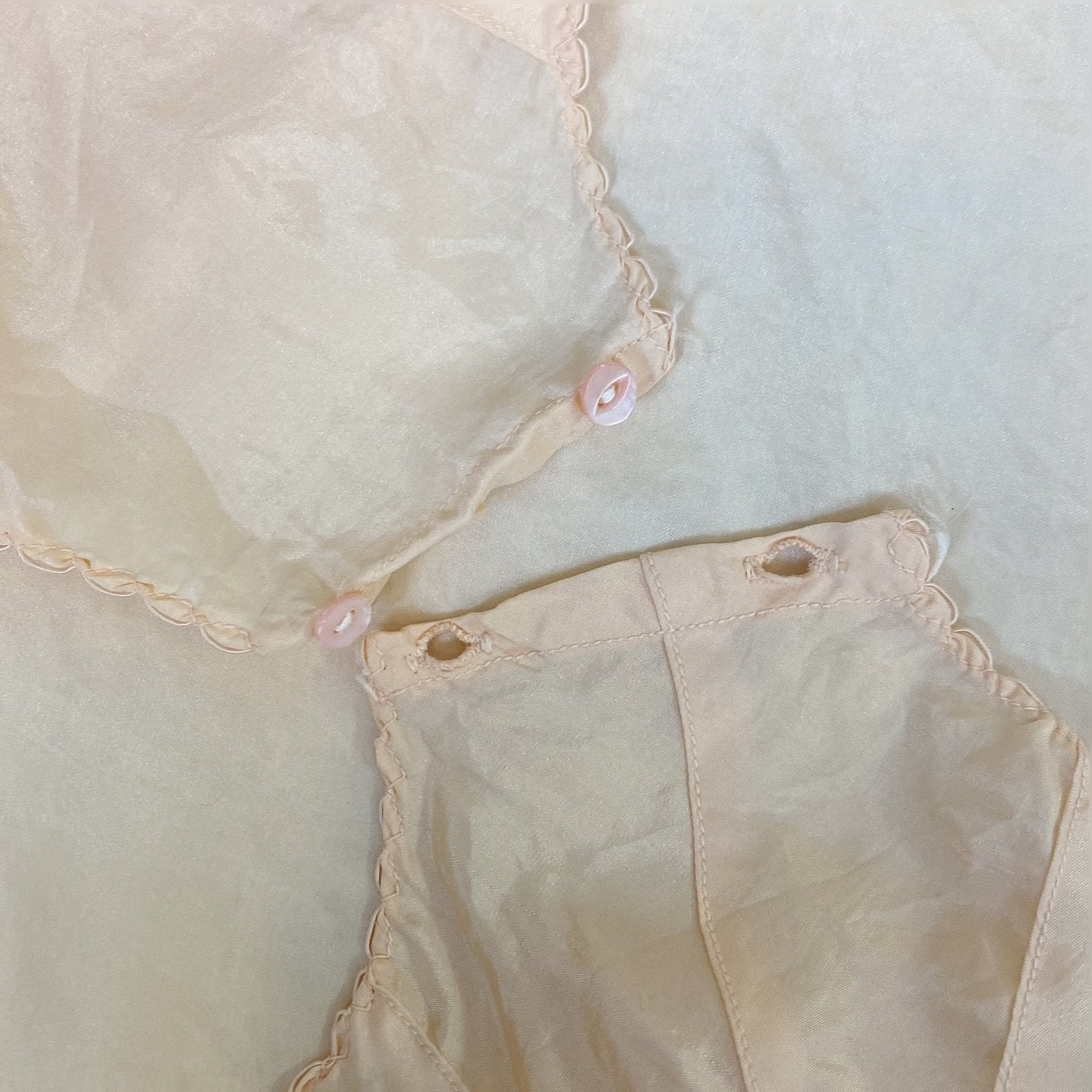 Vintage 1930's Teddy Chemise | Pale Peachy Pink Silk with Satin Trim & Floral Embroidery | Size M, LG - Daggers & Dames